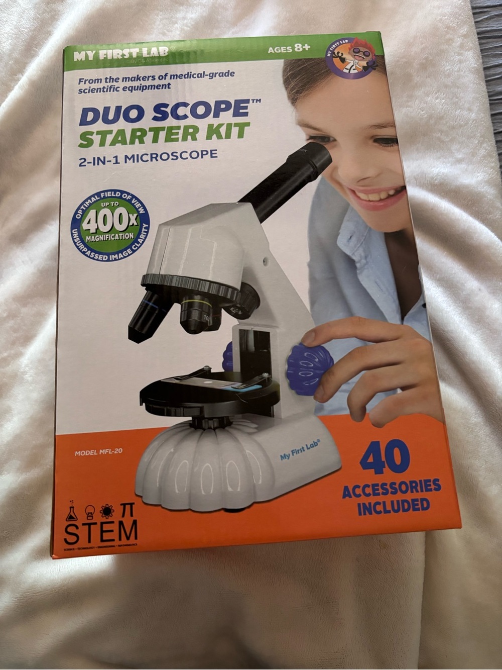 Duo Scope Starter Kit - White Kids Microscope with 40 Accessories